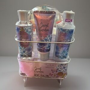 Floral Breeze Secret Garden Gift Set Pc Shower Bath Gel, Lotion, salts Caddy